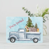 Invitation Camion de Noël avec la fête des animaux mignons (Debout devant)