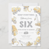 Invitation Camion de pompage de construction SIX 6e fête d'an (Devant)