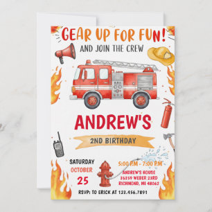 Invitation Camion de pompier personnalisé pour anniversaire a