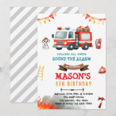 Invitation camion de pompiers et chien dalmatien (Devant / Derrière)