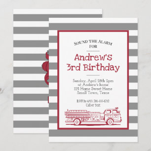 Invitation Camion de pompiers rouge et gris