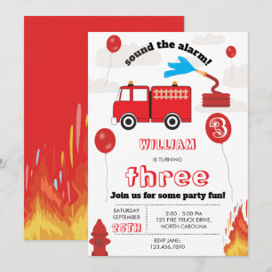 Invitation Camion de pompiers rouge Fête d'anniversaire pour