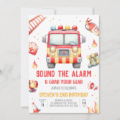 Invitation Camion de pompiers sonne l'alarme Anniversaire (Devant)
