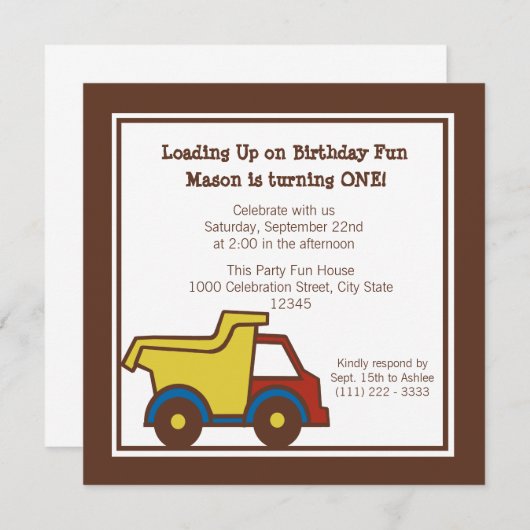 Invitation Camion de vidage de construction (Devant / Derrière)