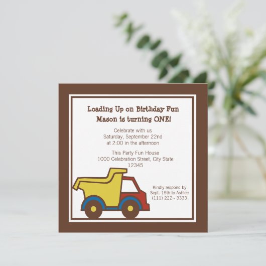 Invitation Camion de vidage de construction (Debout devant)