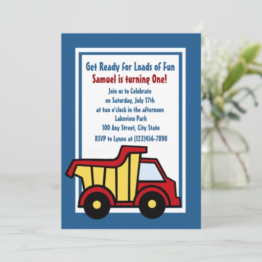 Invitation Camion de vidage de construction (Debout devant)