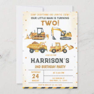 Invitation Camion de vidange de construction 2e anniversaire