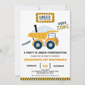 Invitation Camion de zone de travail en construction Annivers (Devant)