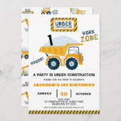 Invitation Camion de zone de travail en construction Annivers (Devant / Derrière)