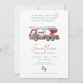 Invitation Camion d'incendie Anniversaire, pompier