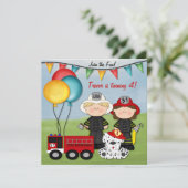 Invitation Camion d'incendie et petit pompier Anniversaire (Debout devant)