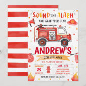 Invitation Camion d'incendie personnel fête d'anniversaire (Devant / Derrière)