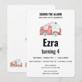 Invitation Camion d'incendie - Pompier - Sonner l'alarme Anni (Devant / Derrière)