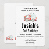 Invitation Camion d'incendie - Pompier - Sonner l'alarme Anni (Devant / Derrière)