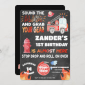 Invitation Camion d'incendie - Pompier - Sonner l'alarme Anni (Devant / Derrière)