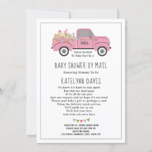 Invitation Camion Distances sociales Baby shower rose par cou
