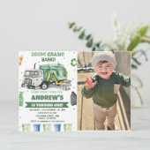 Invitation Camion d'ordures 1ère fête d'anniversaire Photo (Debout devant)