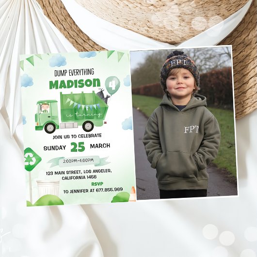 Invitation Camion d'ordures 4e fête d'anniversaire Photo