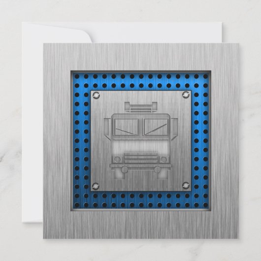 Invitation Camion-feu à look métallique brossé (Dos)