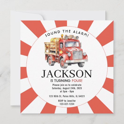 Invitation camion feu fête d'anniversaire (Devant)