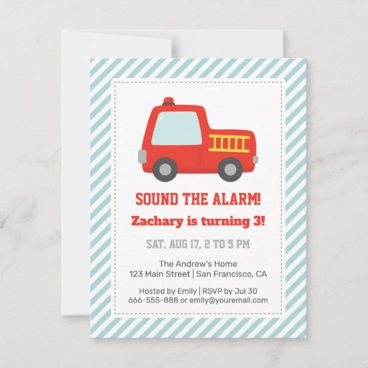 Invitation Camion feu rouge mignon, fête d'anniversaire des g (Devant)