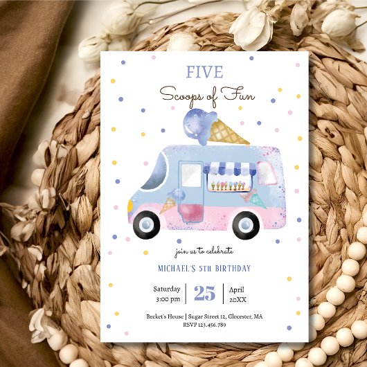 Invitation Camion glace Scoops of fun anniversaire de enfant