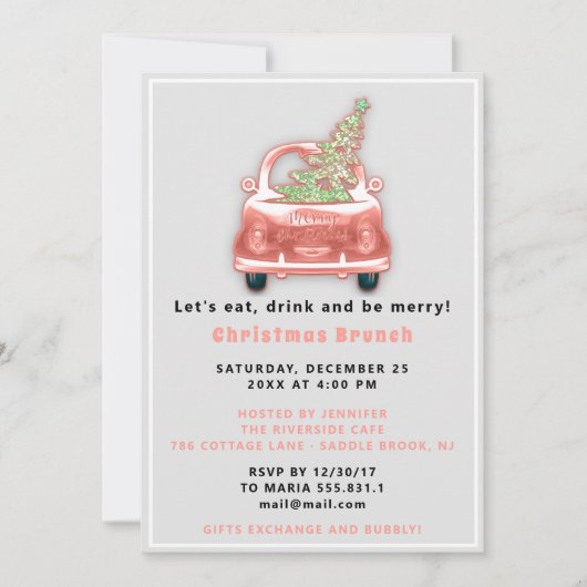 Invitation Camion Joyeux Noël Brunch Diner Blush (Devant)