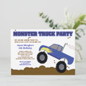 Invitation Camion Monster Anniversaire Camion bleu avec flamm (Debout devant)