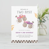 Invitation Camion Monster Rose Girl Deux Anniversaire Rapide (Debout devant)