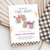 Invitation Camion Monster Rose Girl Deux Anniversaire Rapide