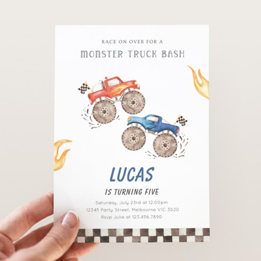 Invitation Camion Monster Rouge & Bleu Anniversaire Quel que 