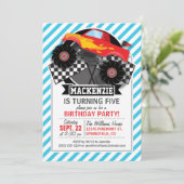 Invitation Camion Monster Rouge ; Drapeau À damiers ; Bleu (Debout devant)