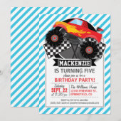 Invitation Camion Monster Rouge ; Drapeau À damiers ; Bleu (Devant / Derrière)