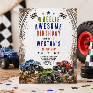 Invitation Camion Monstre Wheelie Awesome 4 ans garçon 