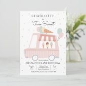 Invitation Camion Pink Ice Cream Deux sucré 2e fête d'anniver (Debout devant)