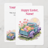 Invitation Camion Rétro Turquoise & Violet avec Œufs de Pâque (Devant / Derrière)