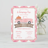 Invitation Camion rose Petite fille CITROUILLE Premier annive (Debout devant)