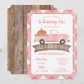 Invitation Camion rose Petite fille CITROUILLE Premier annive (Devant / Derrière)