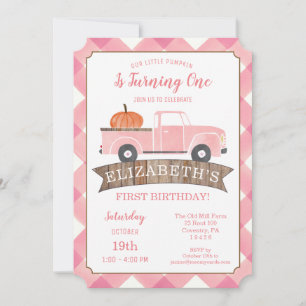 Invitation Camion rose Petite fille CITROUILLE Premier annive