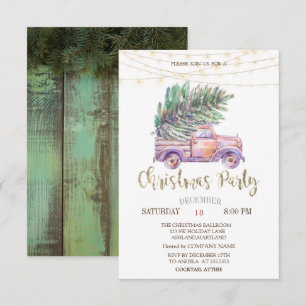 Invitation Camion rose, pins de Noël, lumières Fête de Noël e