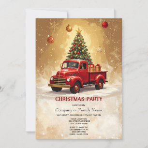 Invitation Camion Rouge avec Sapin de Noël et Cadeaux de Noël