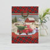 Invitation camion rouge de noël sur la peinture de ferme à ch (Debout devant)