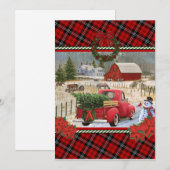 Invitation camion rouge de noël sur la peinture de ferme à ch (Devant / Derrière)