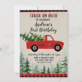Invitation Camion rouge dessus au-dessus de fête (Devant)
