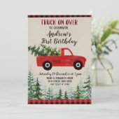 Invitation Camion rouge dessus au-dessus de fête (Debout devant)