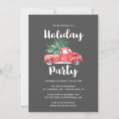 Invitation Camion rouge et arbre | Gray Holiday Party (Devant)