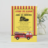 Invitation Camion rouge jaune rayures enfant anniversaire (Debout devant)