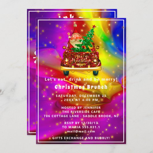 Invitation Camion Rouge Joyeux sapin de Noël Brunch Holograph (Devant / Derrière)