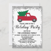 Invitation Camion Rouge Noël Arbre Noël Fête Argent (Devant)