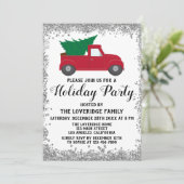 Invitation Camion Rouge Noël Arbre Noël Fête Argent (Debout devant)